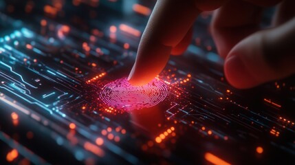 Fingertip interacts with glowing circuit board