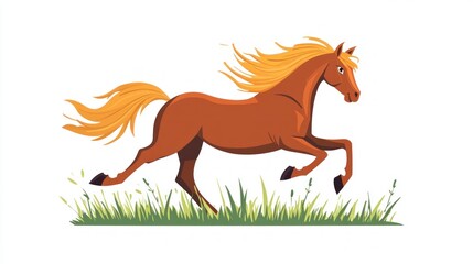 Running horse in a field