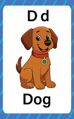 Alphabet flashcard for children with the letter d from dog