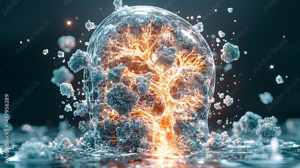 Aufkleber a glowing cellular structure enclosed in a glass bubble. it can represent scientific concepts like c