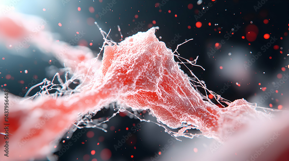 Poster an abstract microscopic view showcasing intricate cellular structures. suitable for science educatio