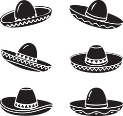 Six Variations of Sombrero Hat Icons in Black