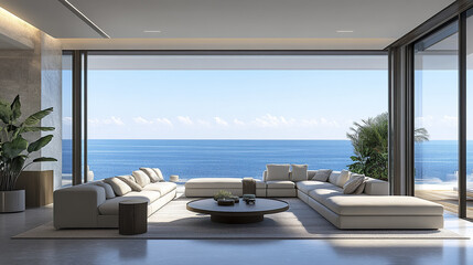 modern living space with sleek furniture and stunning ocean views creates serene atmosphere
