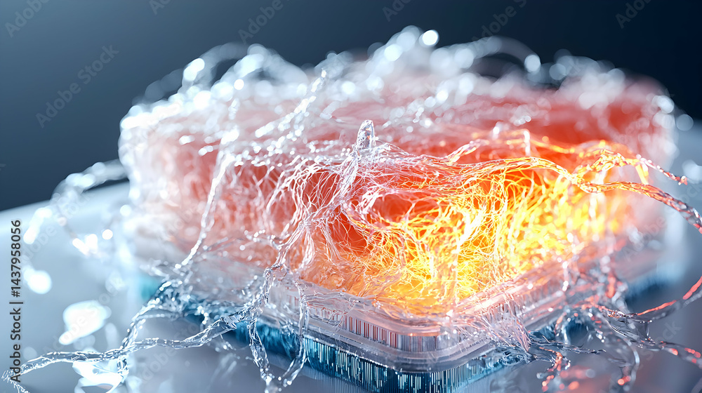 Poster this image depicts a glowing cpu submerged in water emphasizing cooling technology for digital syste