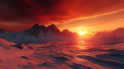 Fototapeta premium Dramatic Sunset over Snow Covered Mountains Landscape