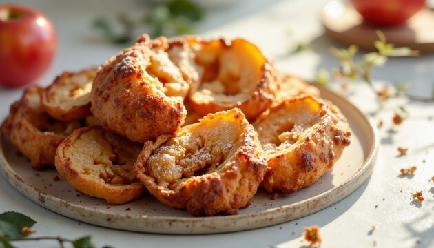 Delicious homemade apple fritters recipe kitchen food photography warm atmosphere close-up comfort food