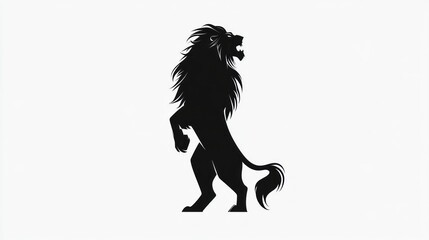 Majestic lion silhouette, roaring, white background, heraldic design, ideal for logos