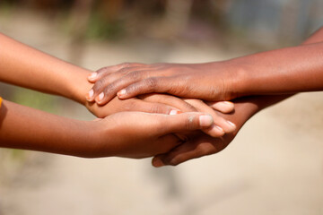 Many hands joined together for a partnership