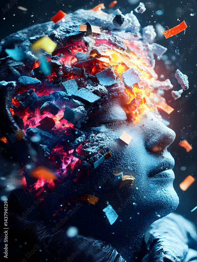 Aufkleber an artistic depiction of a mind exploding with color and energy. could be used for science fiction o
