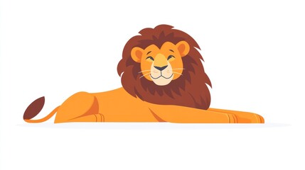 Relaxed lion resting, white background, children's book illustration