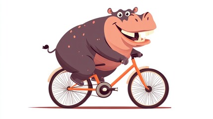 Cartoon hippopotamus riding a bicycle (1)
