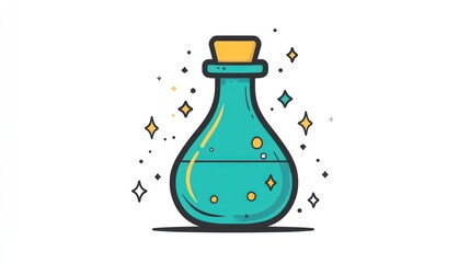 Magical potion bottle, sparkling liquid, white background, fantasy illustration, perfect for websites
