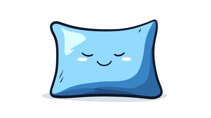 Happy blue pillow resting on white background; kids' room decor