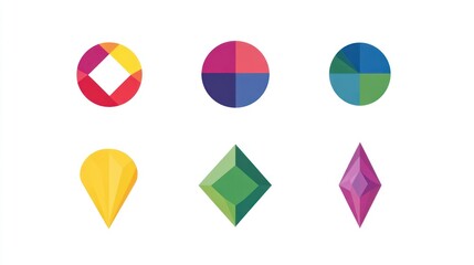 Diverse shapes with vibrant hues displayed against a crisp white background for design
