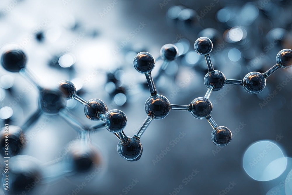 Poster abstract representation of a molecular structure with elegant blue tones and a soft-focus background