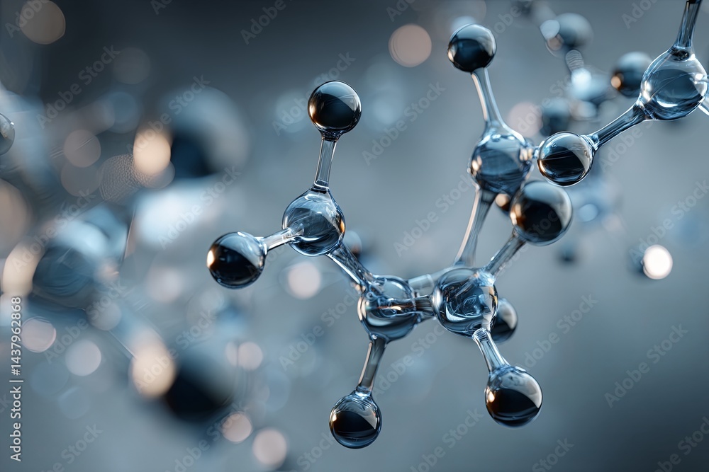 Poster abstract representation of a molecular structure with elegant blue tones and a soft-focus background