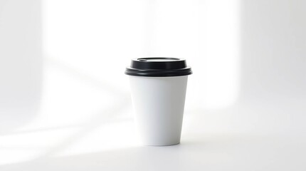Simple white disposable coffee cup with black lid (3)