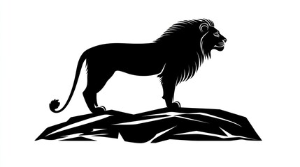 Majestic lion silhouette on rocks, savanna background, wildlife art