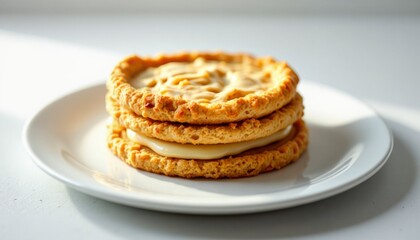 Delicious homemade cookies with cream filling kitchen food photography bright lighting close-up shot