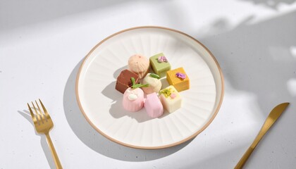 美しいデザート、シンプルな皿の上