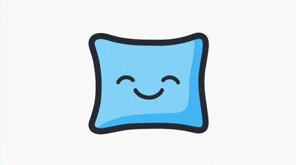 Happy blue pillow, comfy sleep, white background, child's illustration