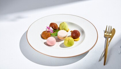 美しいデザート、シンプルな皿の上