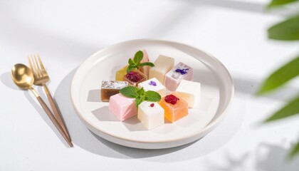 美しいデザート、シンプルな皿の上