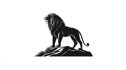 Roaring Lion on Rock, Savannah Background, Wildlife Illustration