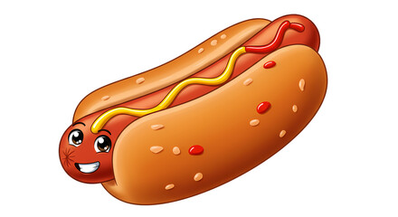 Whimsical hotdog cartoon on a black backdrop, blending charm and appetite appeal. Perfect for fun food-related designs and promotions.