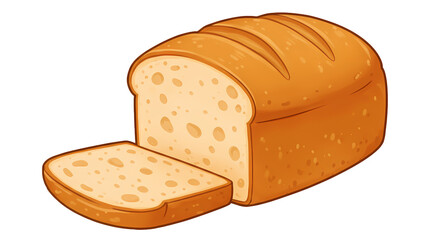 Loaf of baked bread with a single slice taken out. Bread is baked golden brown and has visible air pockets in the slice.