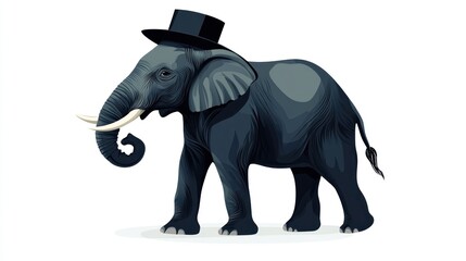 A stately elephant, sporting a top hat, stands proudly