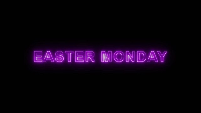 Easter monday neon textures banner for live streams on black transparent background. Futuristic glow running through the path of easter monday. Loop animation for easter monday stream overlays screen.