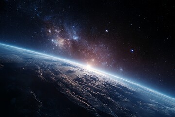 Fototapeta premium Stunning View of Earth in Space Surrounded by Stars and Cosmic Elements Representing the Beauty and Wonder of Our Planet Against a Dark Backdrop