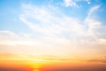 Beautiful , luxury soft gradient orange gold clouds and sunlight on the blue sky perfect for the background, take in evening,Twilight, Large size, high definition landscape photo