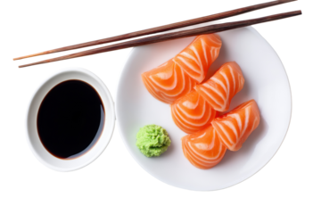Salmon sashimi plate (2) isolated on transparent PNG background