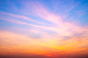 Beautiful , luxury soft gradient orange gold clouds and sunlight on the blue sky perfect for the background, take in evening,Twilight, Large size, high definition landscape photo