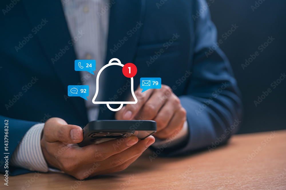 Poster mobile alert notification concept depicting new message updates, email reminders, and social media c