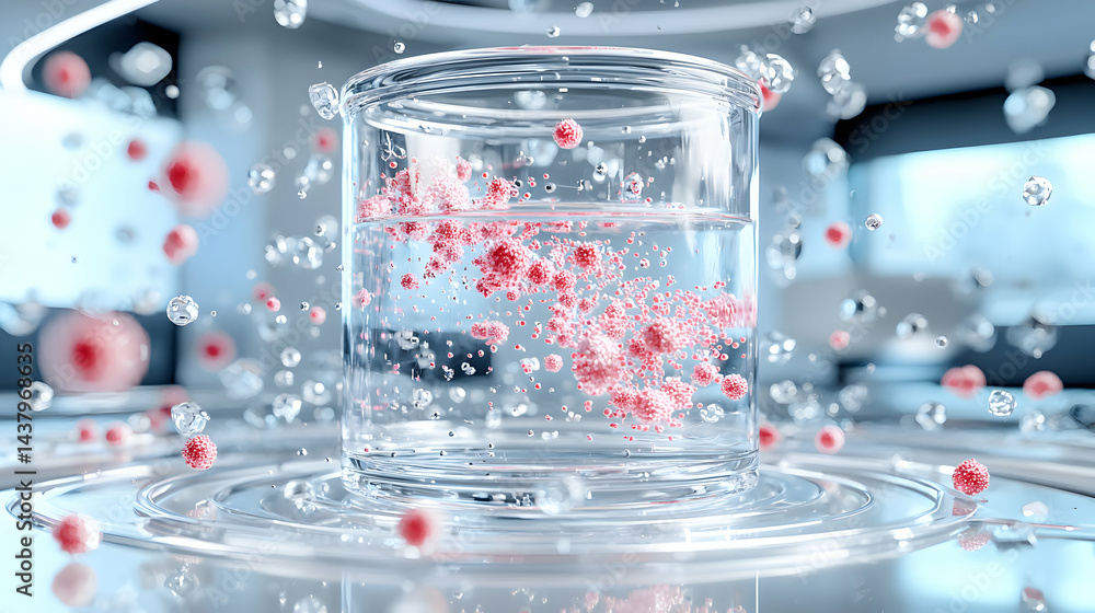 Aufkleber a glass container filled with water showing particles and bubbles. ideal for science projects and me