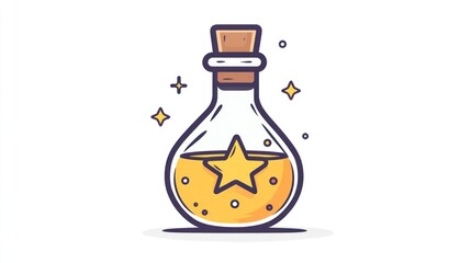 Magical potion bottle, star inside, white background, fantasy illustration, website design