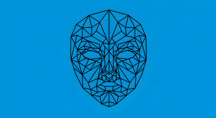 Geometric Face Illustration On A Blue Background For Abstract Design