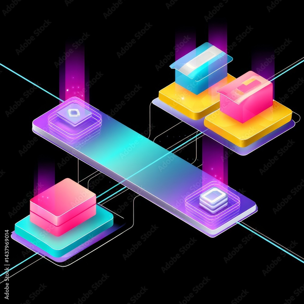 Poster decentralized smart wallet hub digital space isometric design futuristic environment 3d viewpoint