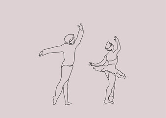 Line art of a couple of dancers of ballet