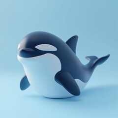 Obraz premium Cartoonish orca against a light-blue background.