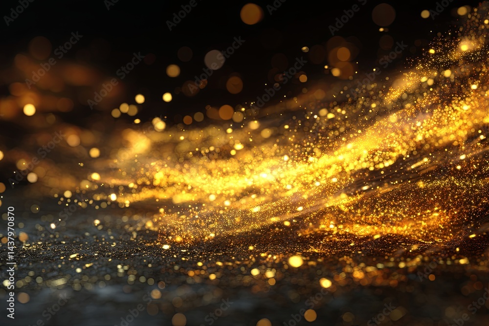 Poster radiant golden explosion with shimmering lights and sparkling particles creating a stunning abstract