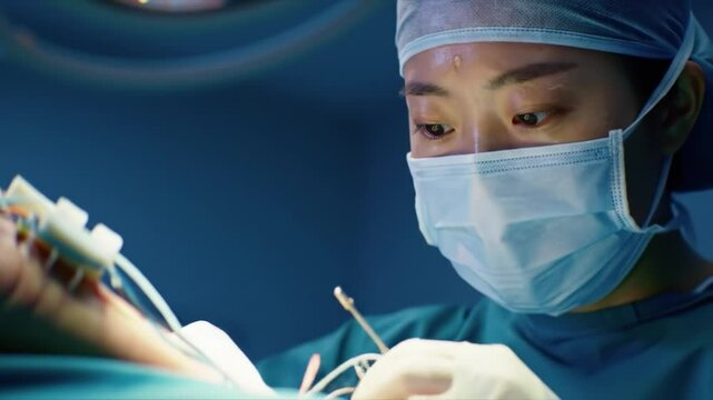 Skilled surgeon performs intricate procedure in a modern hospital setting