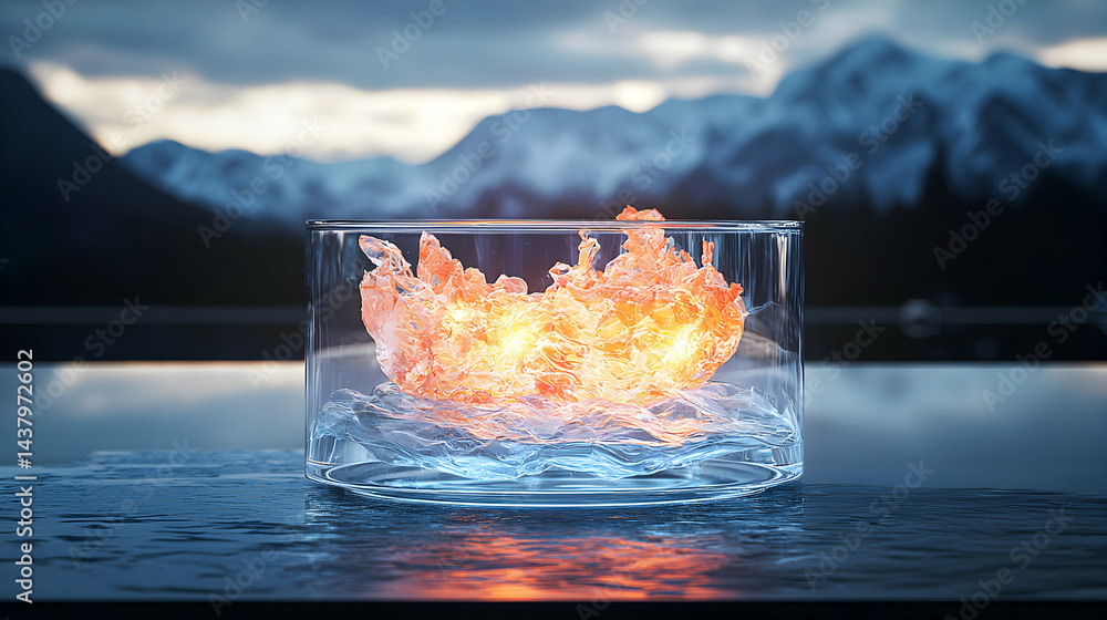 Poster a fire-like element is contained within a glass cylinder. this image could be used to illustrate con