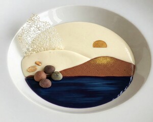 A dessert plate decorated like a minimalist landscape