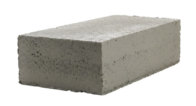 A single gray rectangular cinder block resting on a black surface in a studio shot view  transparent background, white background. isolated on transparent background, png, jpeg, jpg,