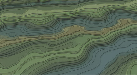 Obraz premium Abstract Topographic Map In Olive Green And Teal Hues