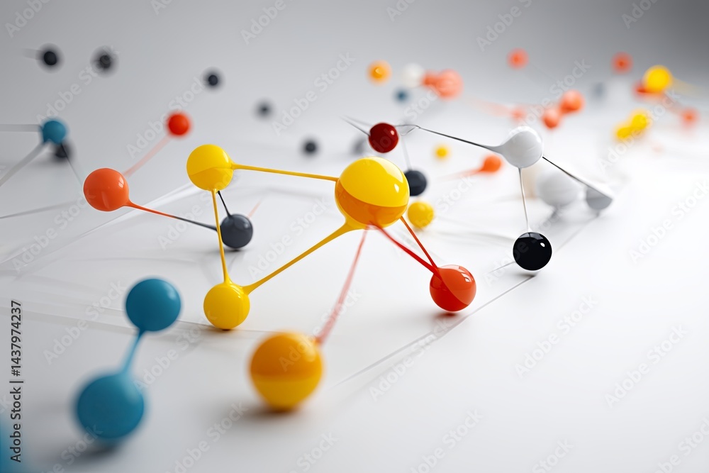 Aufkleber colorful abstract geometric shapes with bright hues and connecting lines on a light background for m